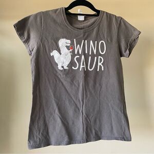 Wino-Saur Gray Short Sleeve Tee with Dinosaur Graphic
